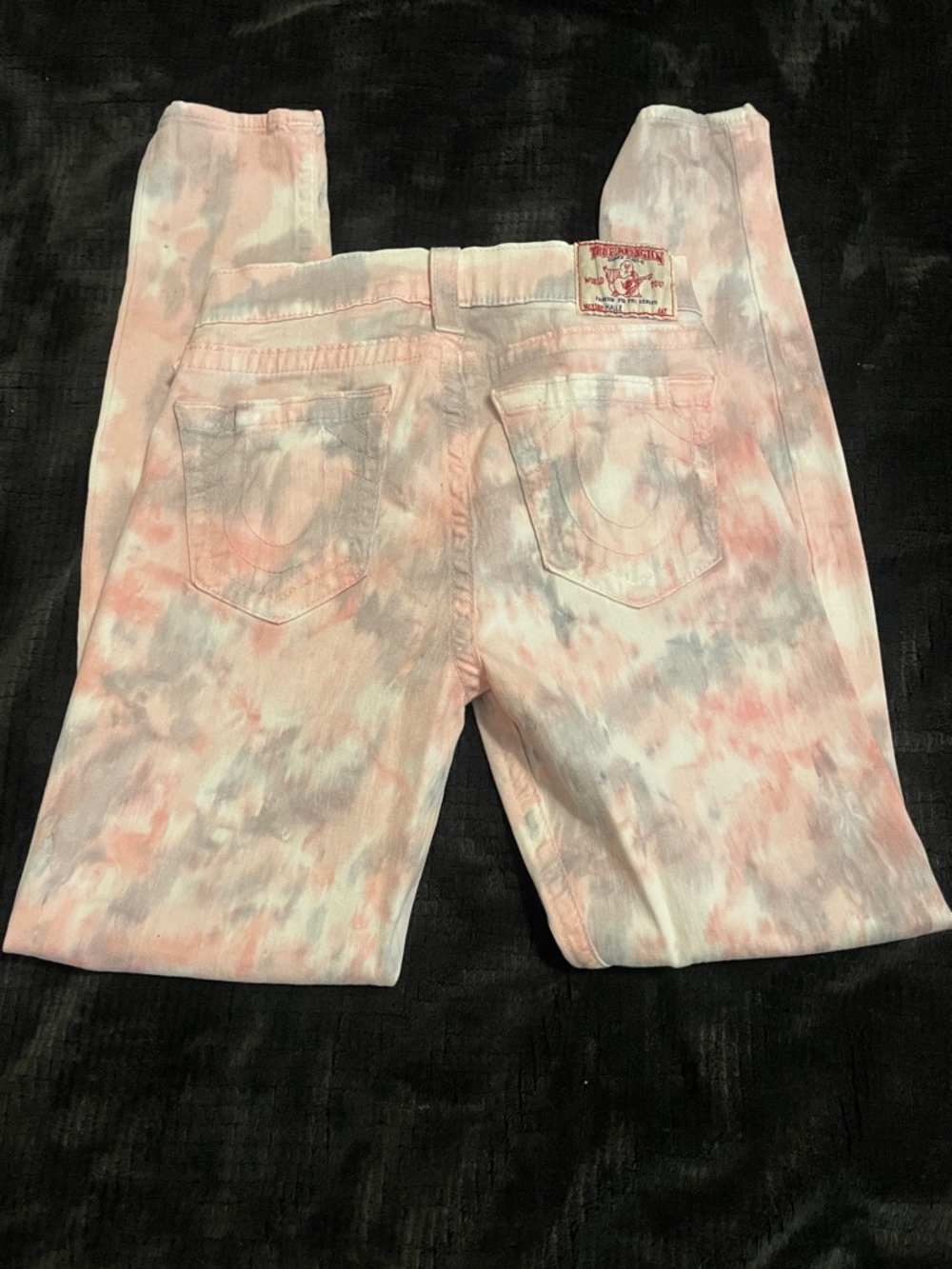 True Religion Pink & Gray Tie-Dye Skinny Jeans